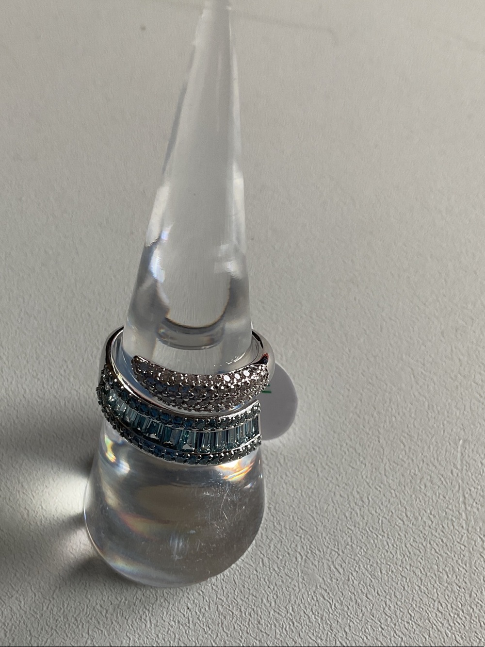 bp Silver-Tone Ring with Blue Baguette and Clear Accents